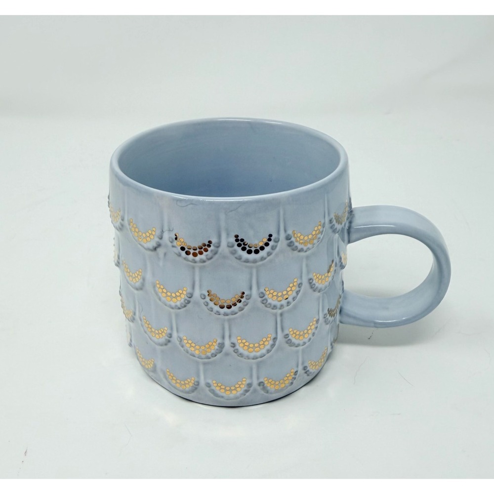 Starbucks Mermaid Raised Scales‎ Anniversary Coffee Cup Mug 2016 Light Grey Gold